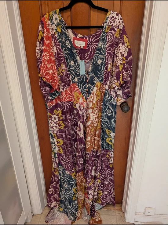 Nwt Anthropologie Womens Dress 24 Plus Floral Colorful Flutter Maxi Patchwork BO - Picture 2 of 4